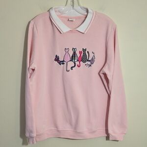 Adrian Delafiled Vtg Cat Applique Crewneck Sweatshirt Womans Sz L